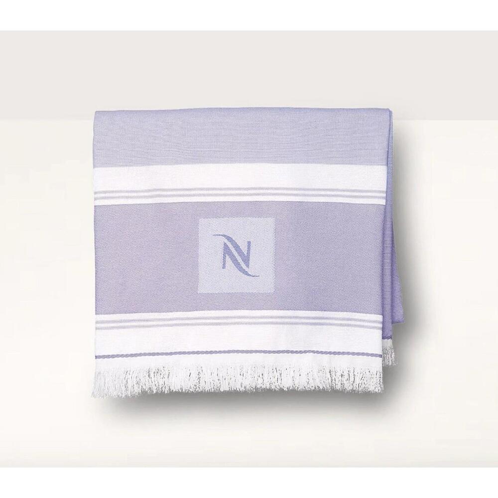 NESPRESSO 2023 UPCYCLED BEACH TOWEL White & Lavender Lilac Made in Spain NIB